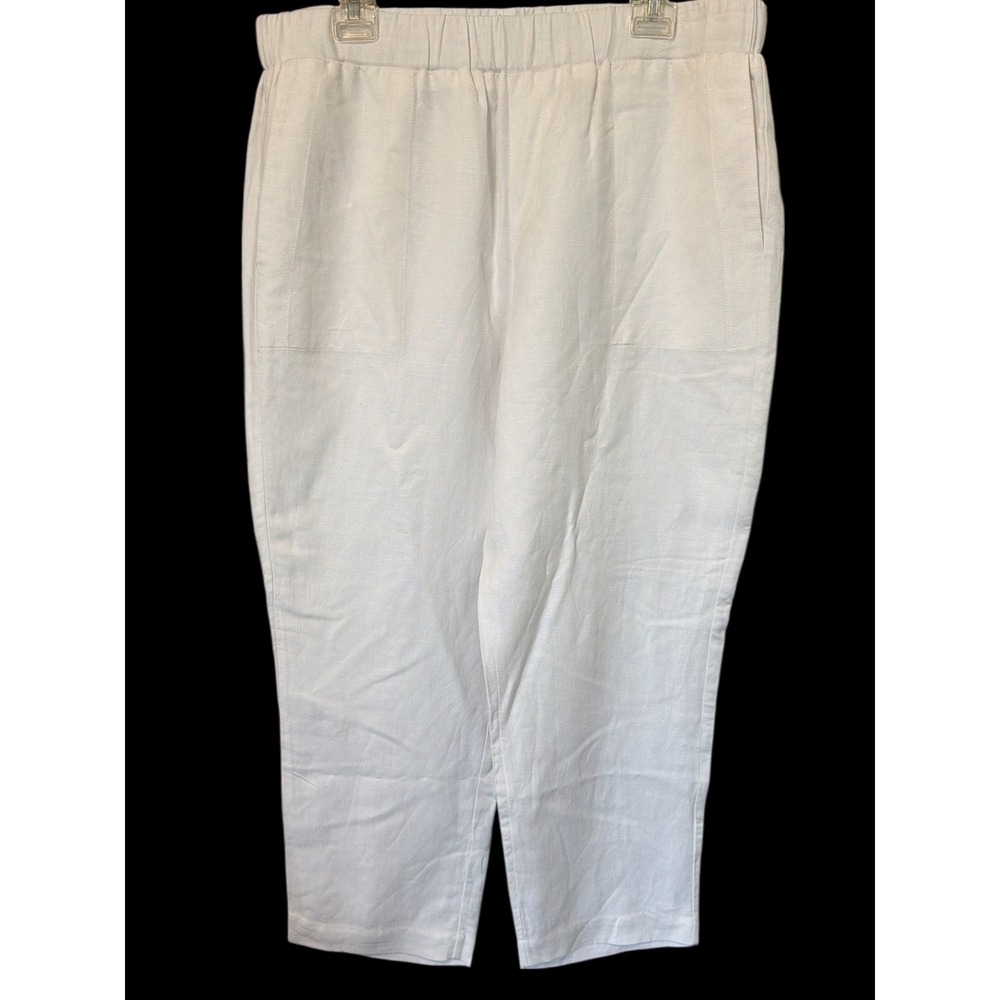 Chelsea & Theodore White Linen Blend Elastic Waist Cropped Pants Womens XL